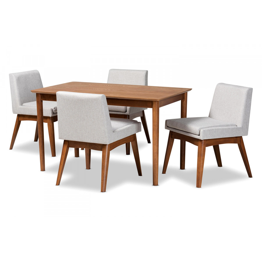 Baxton Nexus Mid-Century Modern 5-Piece Dining Set - Grayish Beige