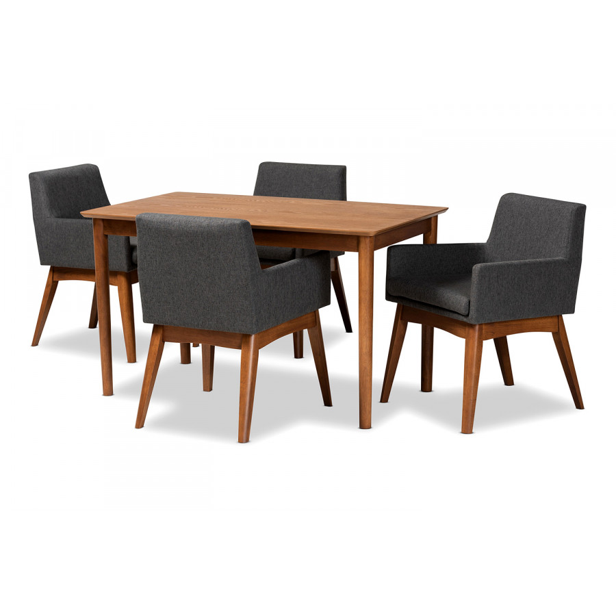 Baxton Dorina Mid-Century Modern 5-Piece Dining Set - Dark Gray