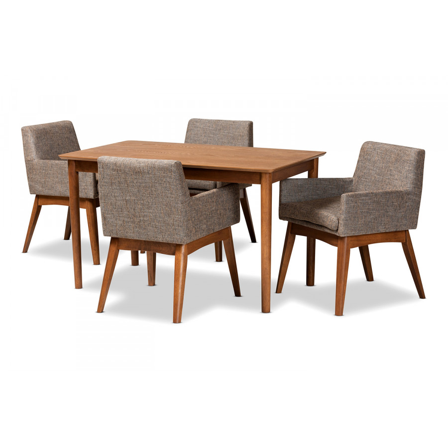 Baxton Dorina Mid-Century Modern 5-Piece Dining Set - Gravel
