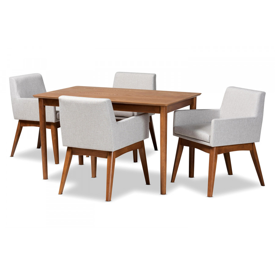 Baxton Dorina Mid-Century Modern 5-Piece Dining Set - Grayish Beige
