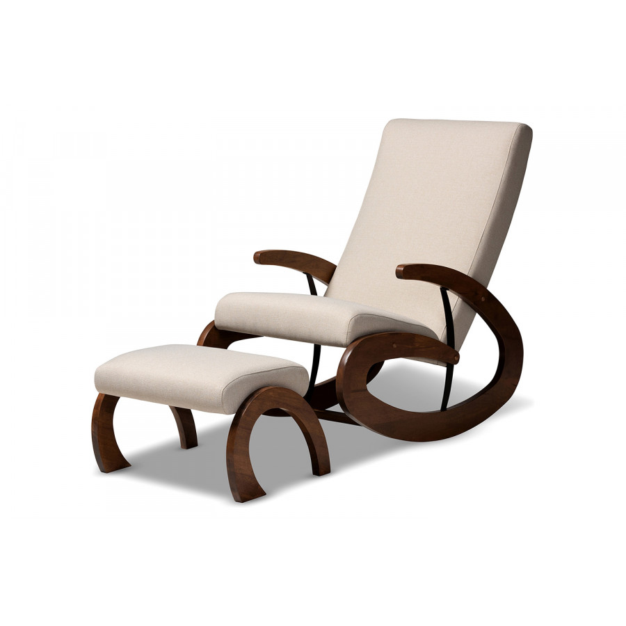 Baxton Kaira Modern 2-Piece Rocking Chair and Ottoman Set - Light Beige
