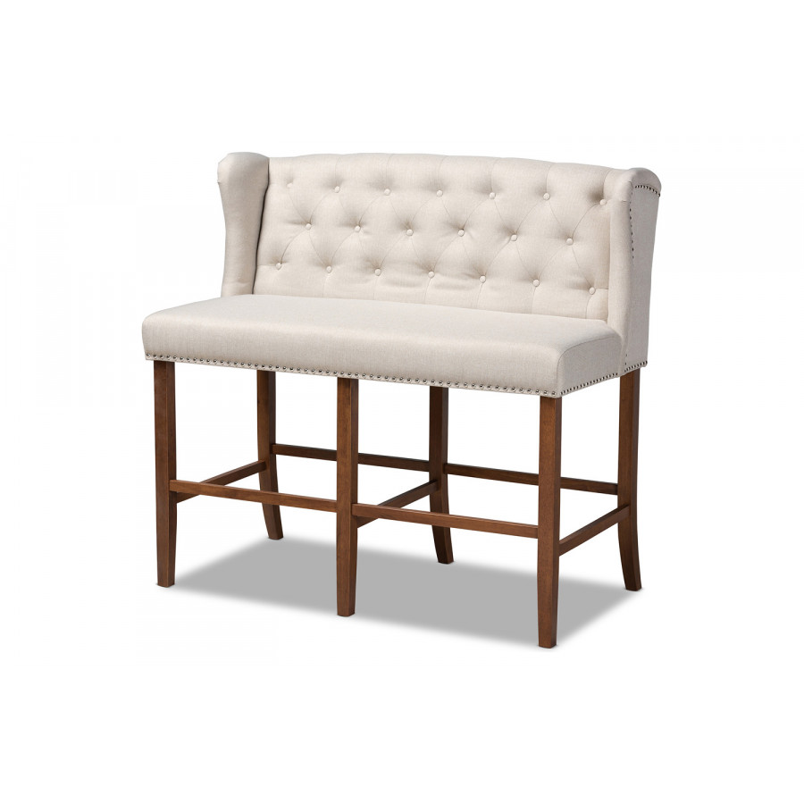 Baxton Alira Modern Button Tufted Bar Stool Bench - Beige