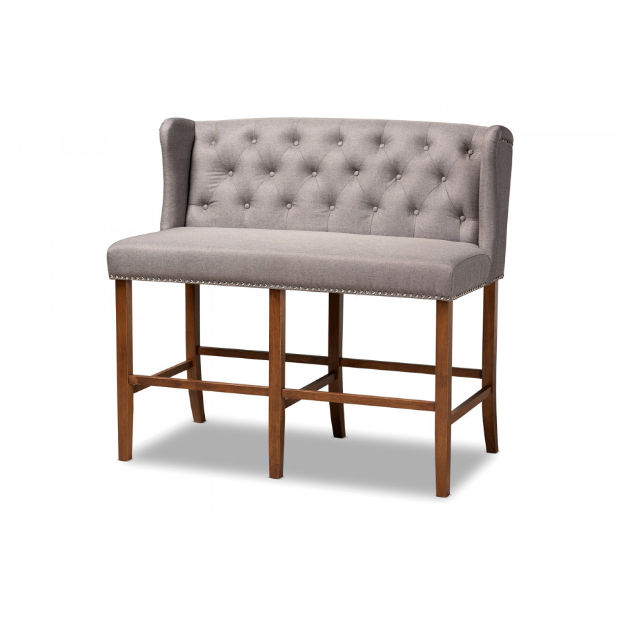 Baxton Alira Modern Button Tufted Bar Stool Bench - Gray