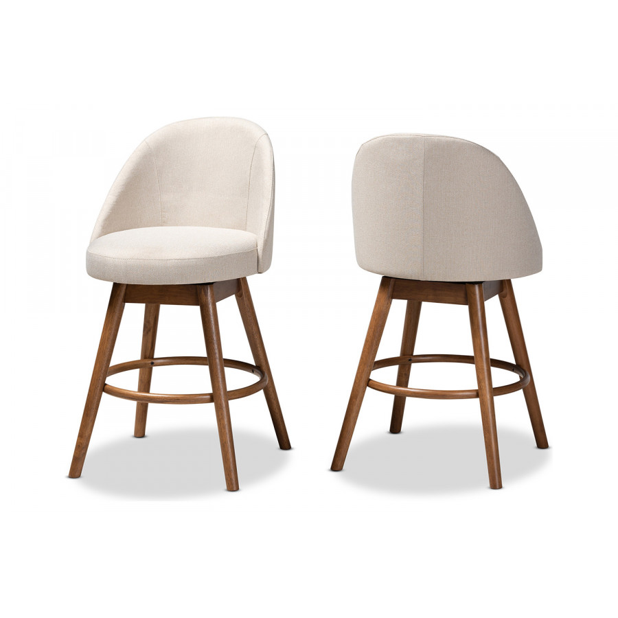 Baxton Carra Mid-Century Modern 2-Piece Swivel Counter Stool Set - Light Beige