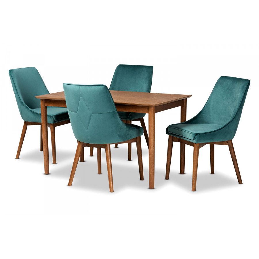 Baxton Gilmore Modern 5-Piece Dining Set - Teal Velvet