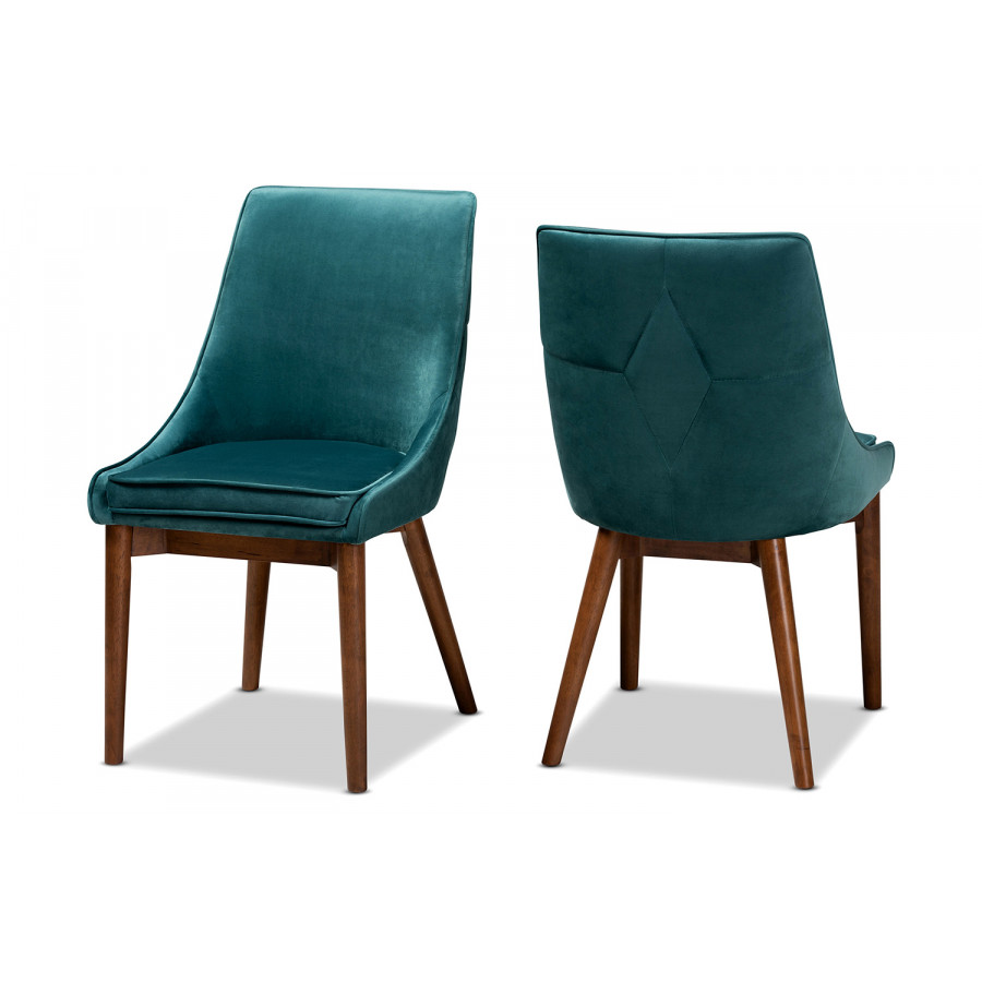 Baxton Gilmore Modern 2-Piece Dining Chair Set - Teal Velvet