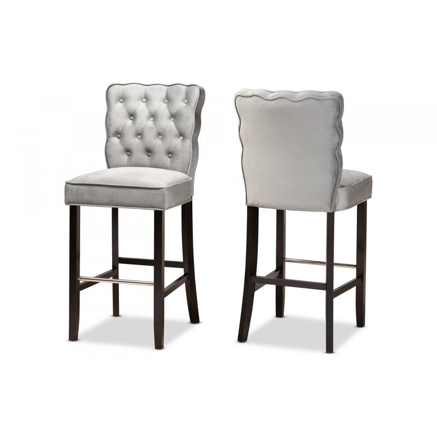 Baxton Daphne Modern 2-Piece Bar Stool Set - Dark Gray Velvet