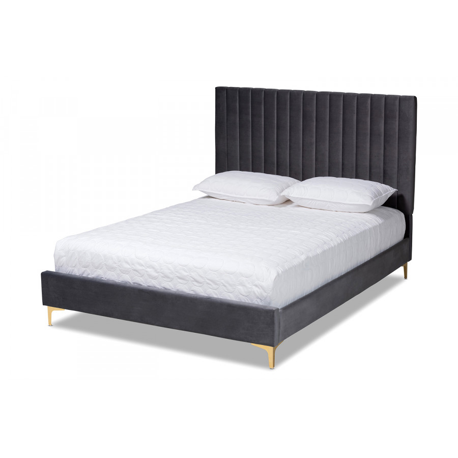 Baxton Serrano Contemporary Glam Platform Bed King Size - Grey