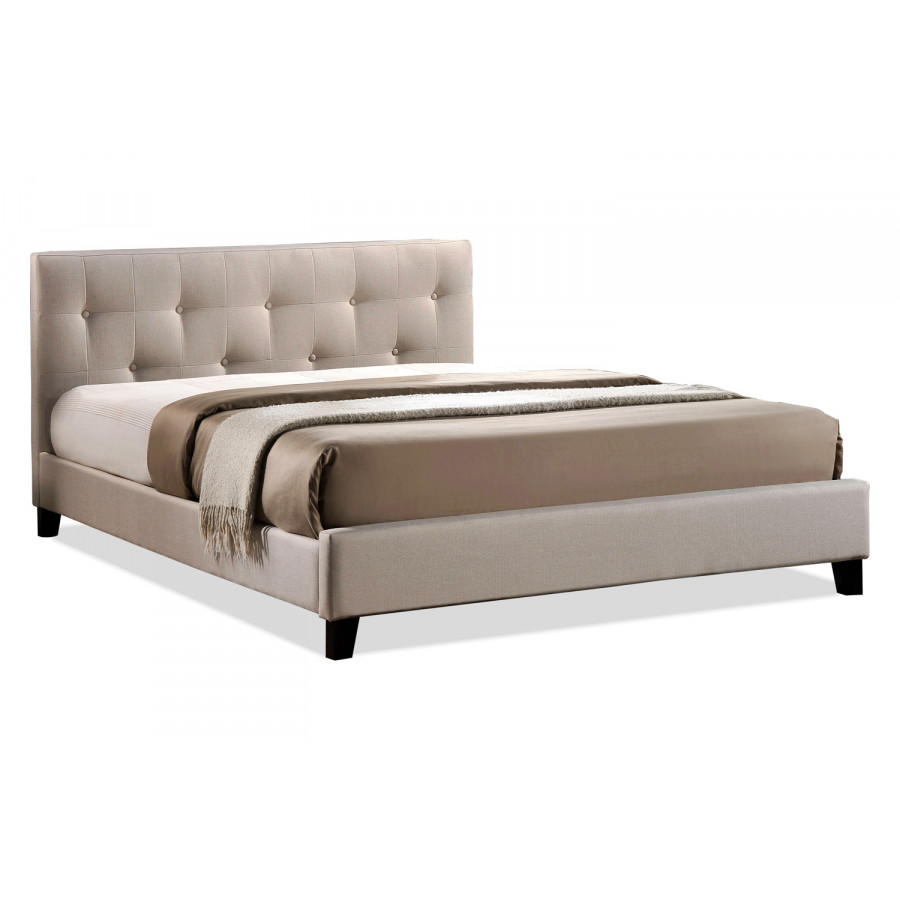 Baxton Annette Modern Full Size Bed with Upholstered Headboard - Light Beige