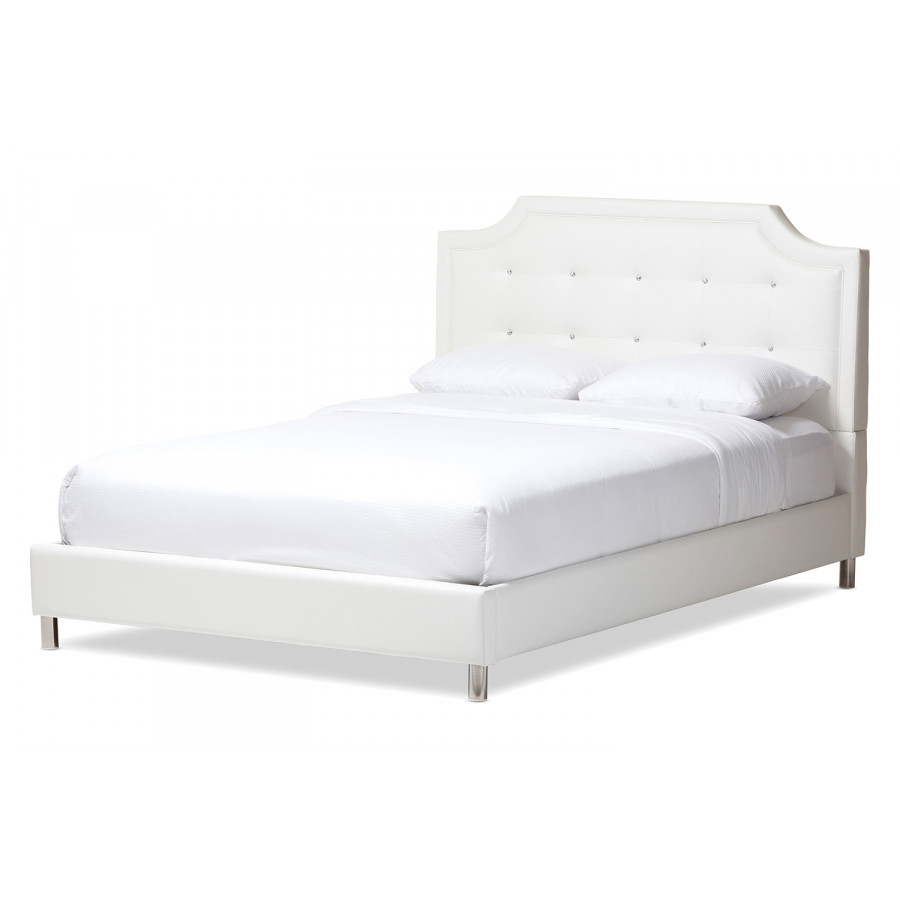 Baxton Carlotta Modern Bed With Upholstered Headboard Queen Size - White