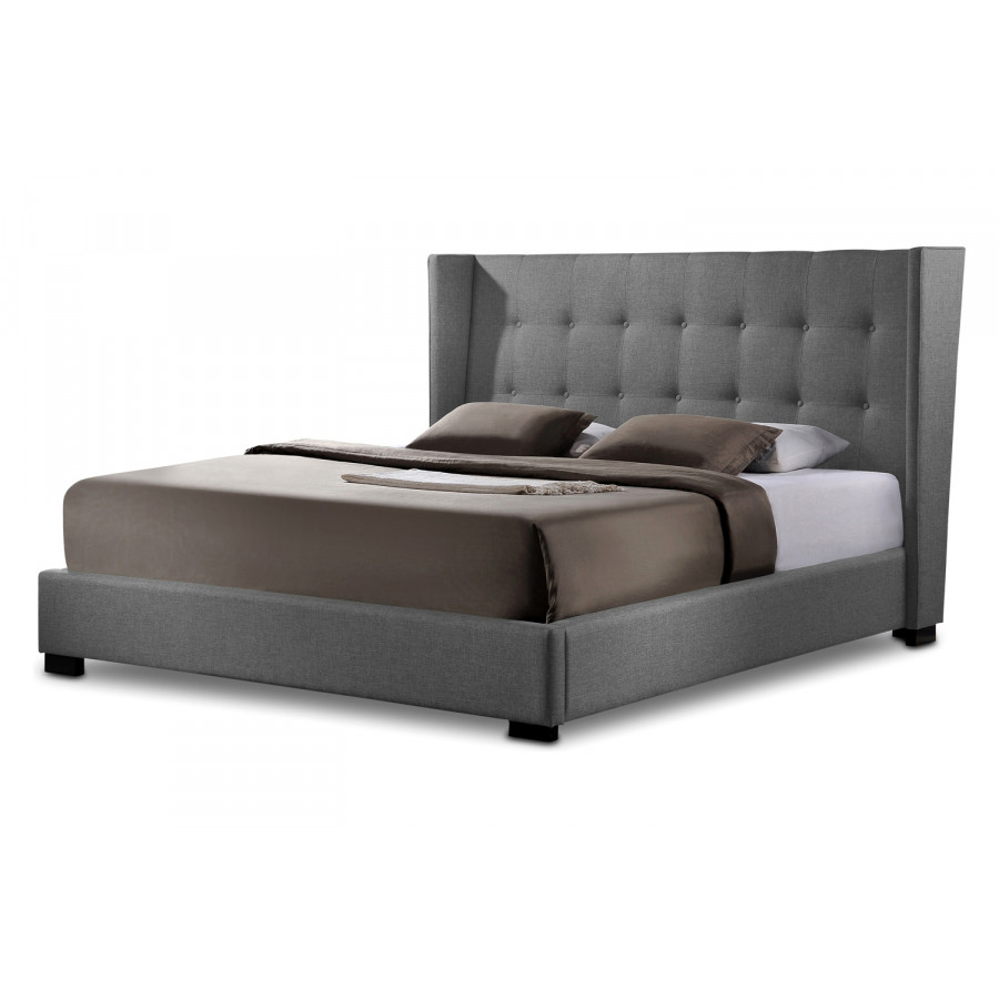 Baxton - Favela Modern Bed with Upholstered Headboard