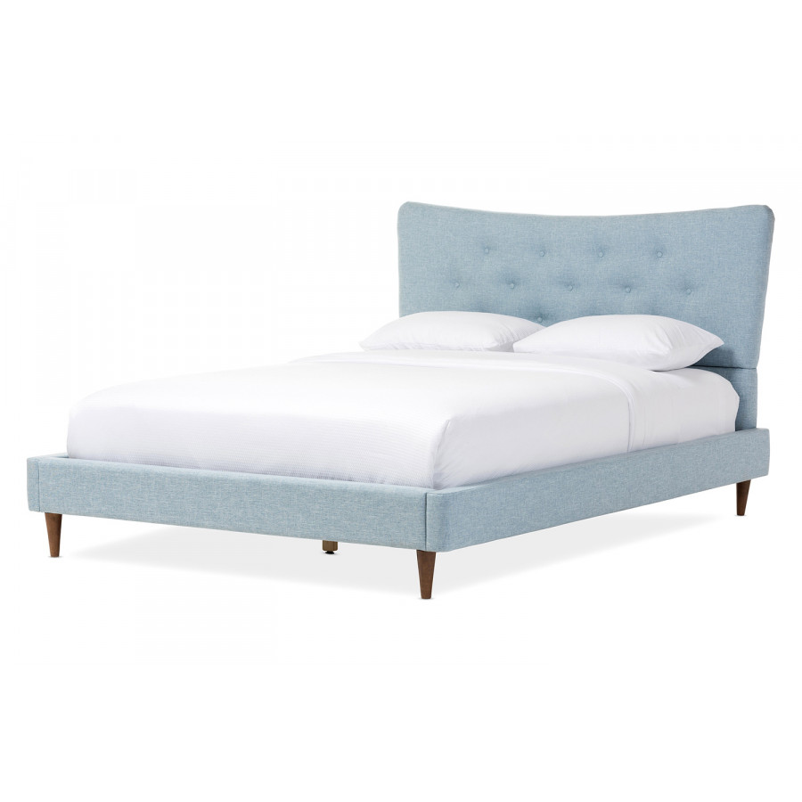 Baxton Hannah Mid Century Modern Platform Bed Queen Size - Light Blue