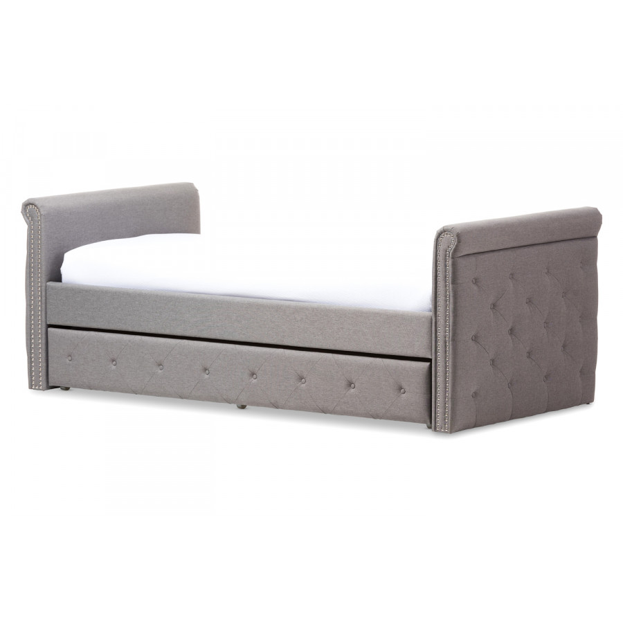 Baxton Swamson Modern Daybed with Roll-out Trundle Guest Bed - Gray