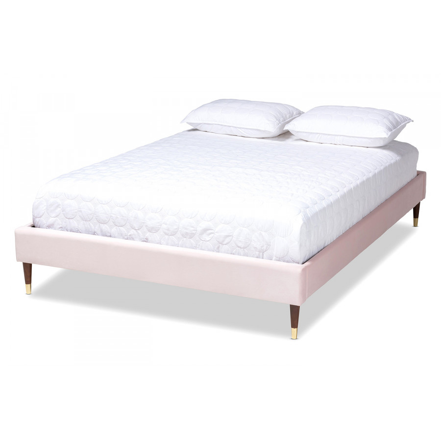 Baxton Volden Glam Platform Bed Frame with Gold-Tone Leg Tips - Light Pink