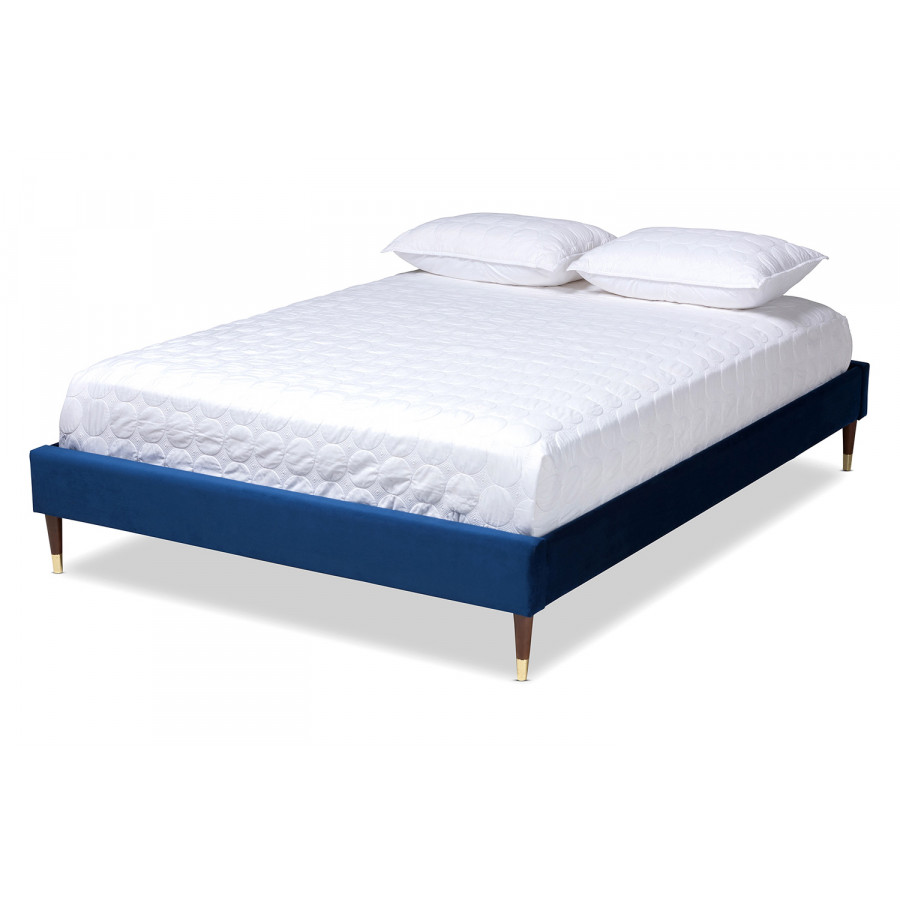 Baxton Volden Glam Platform Bed Frame with Gold-Tone Leg Tips - Navy Blue