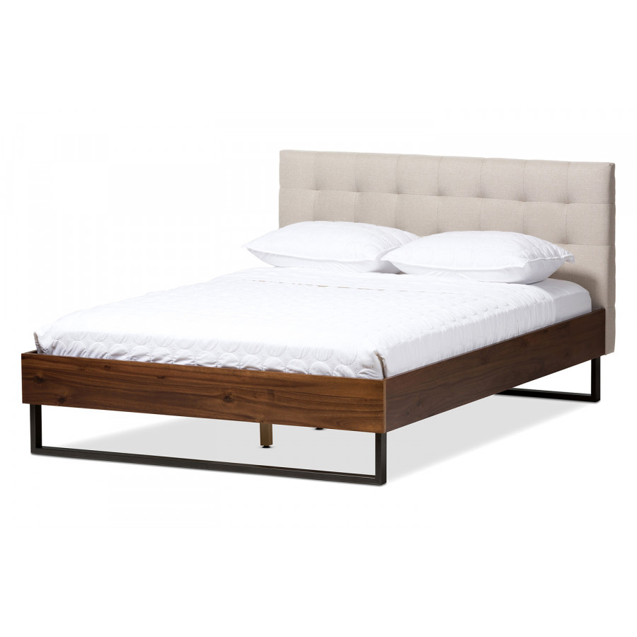 Baxton Mitchell Platform Bed Queen Size - Light Beige