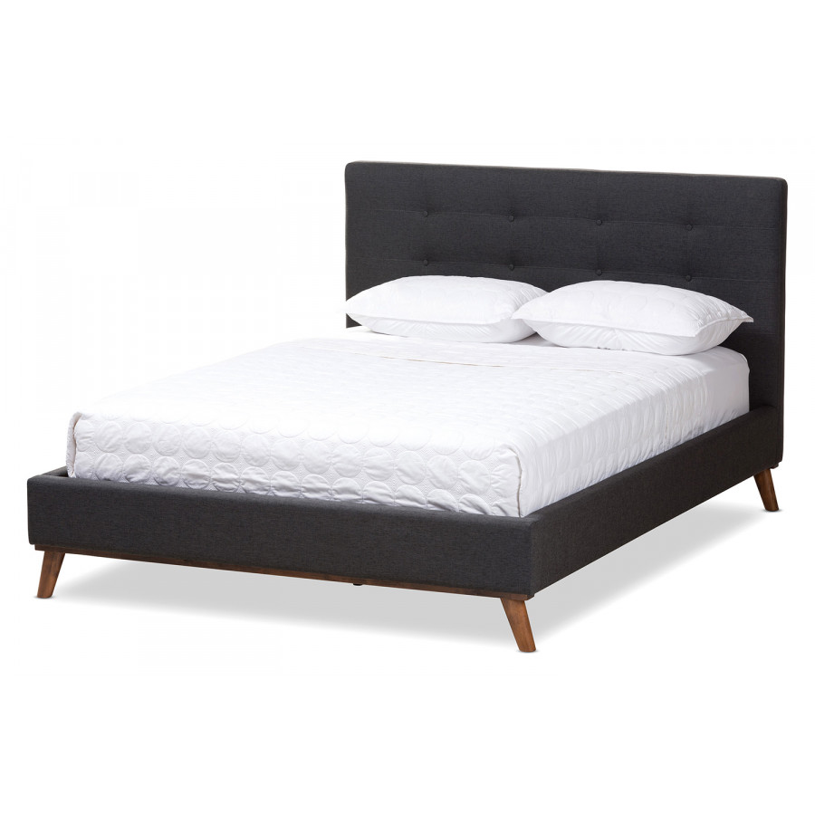 Baxton Valencia Mid Century Modern Platform Bed Full Size - Dark Grey