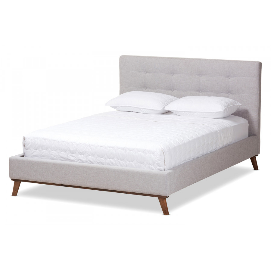 Baxton Valencia Mid Century Modern Platform Bed Full Size - Greyish Beige