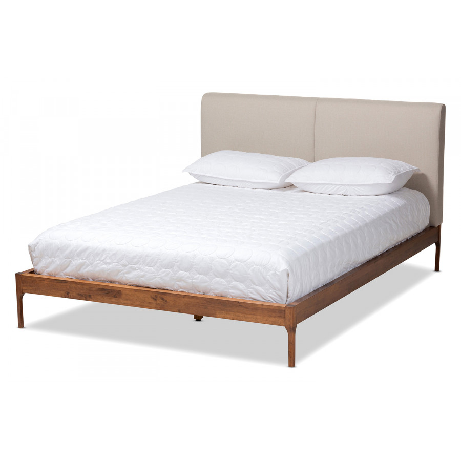 Baxton Aveneil Mid Century Modern Platform Bed King Size - Light Beige