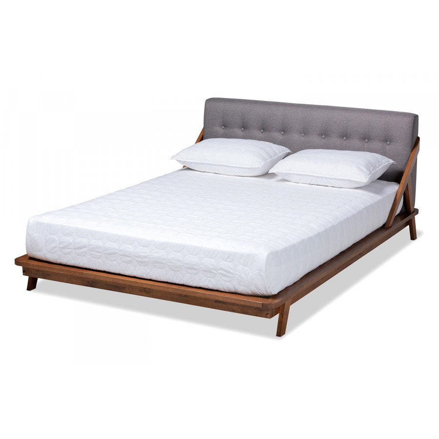 Baxton Sante Mid Century Modern Platform Bed Queen Size - Grey