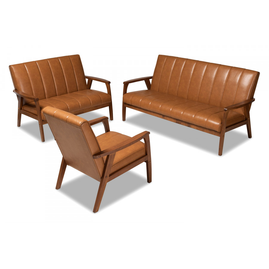 Baxton - Nikko Mid-century Modern 3-Piece Living Room Set