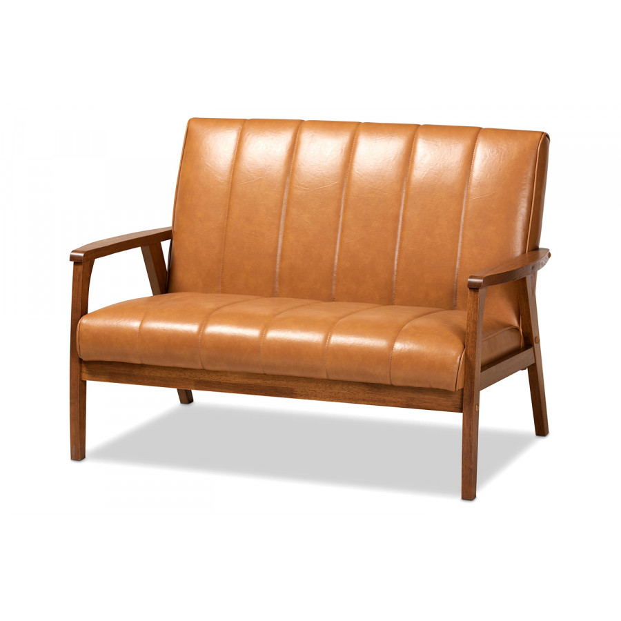 Baxton Nikko Mid-century Modern 2-Seater Loveseat - Tan