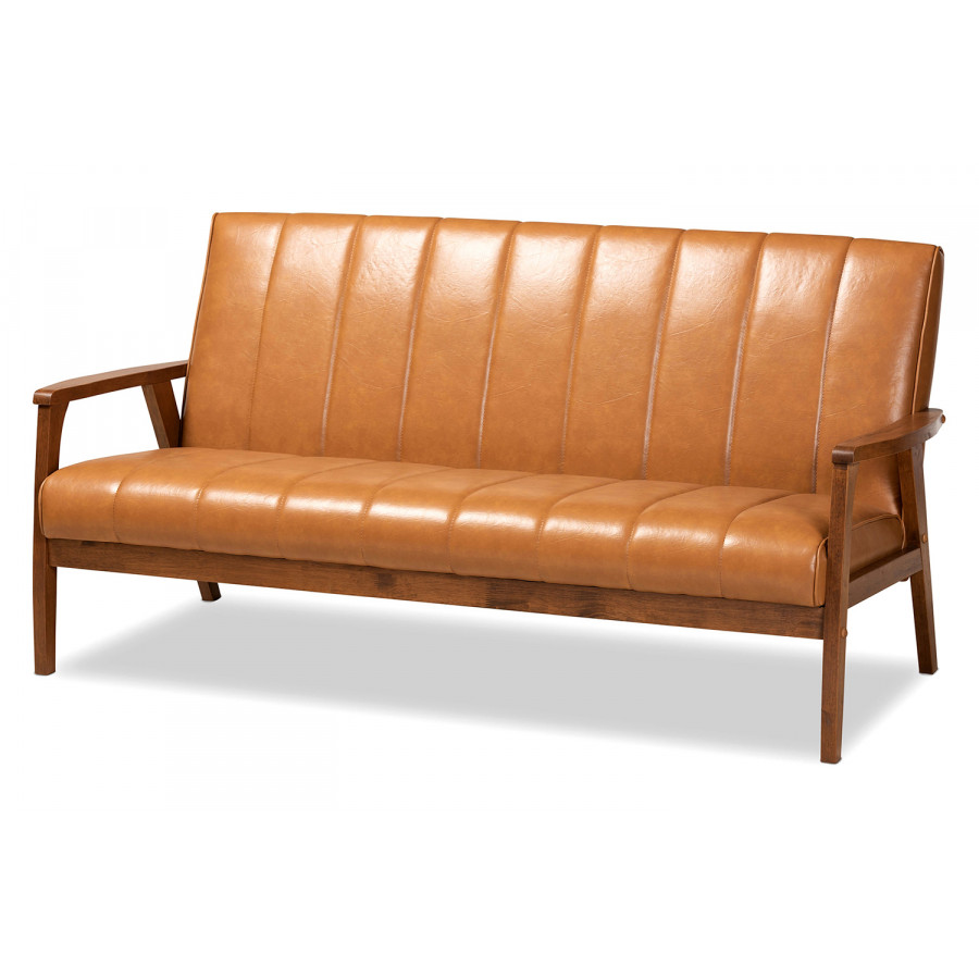 Baxton Nikko Mid-century Modern 3-Seater Sofa - Tan