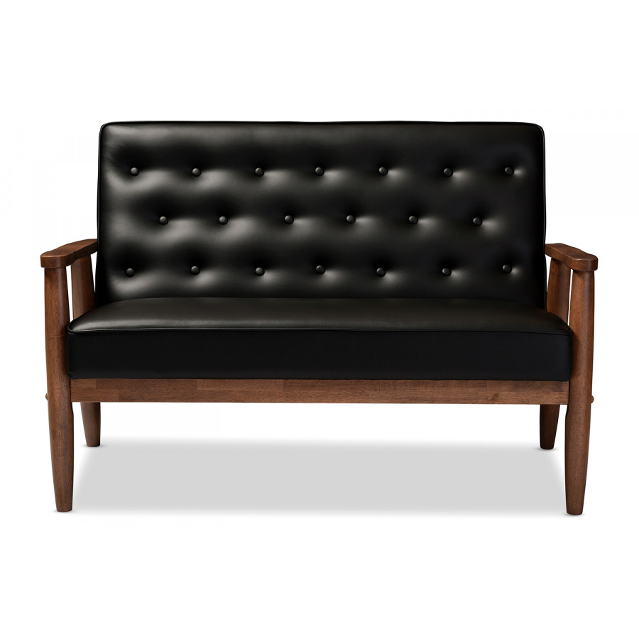 Baxton Sorrento Mid-Century Retro Modern 2-seater Loveseat - Black