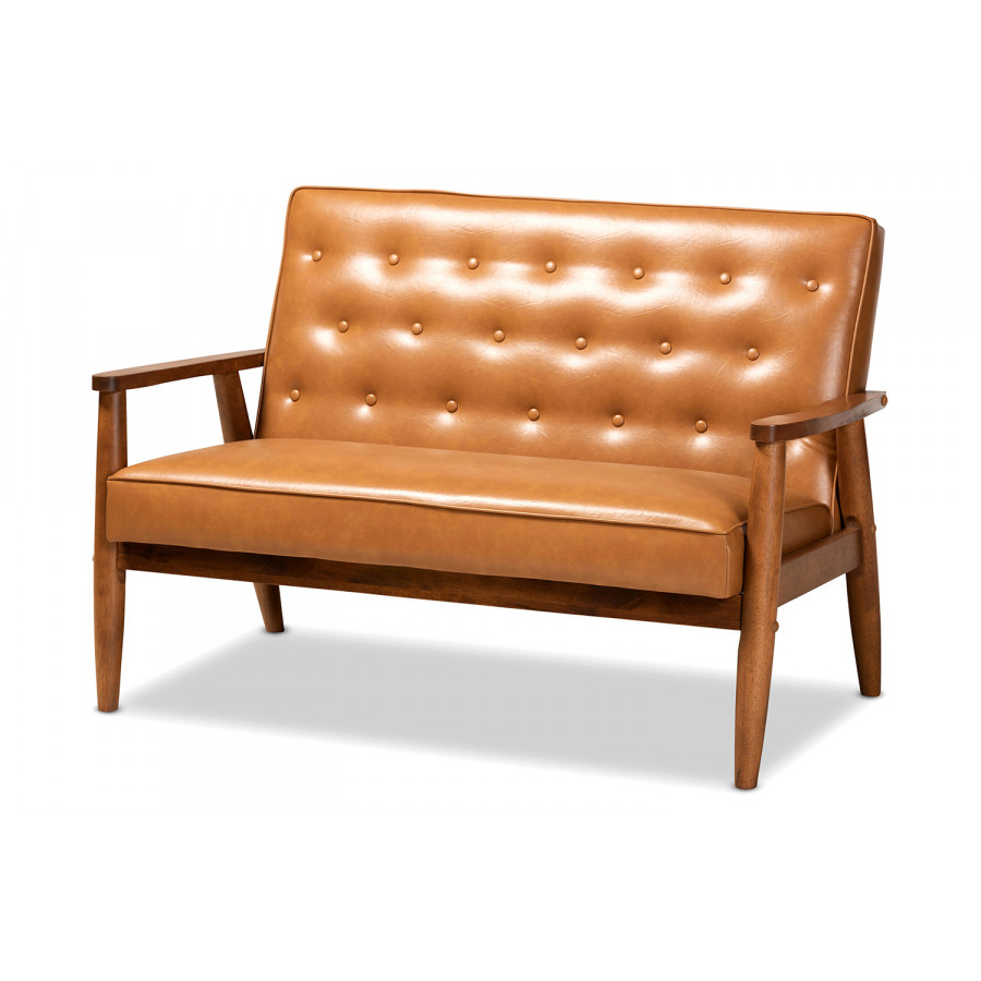 Baxton Sorrento Mid-Century Modern Loveseat - Tan