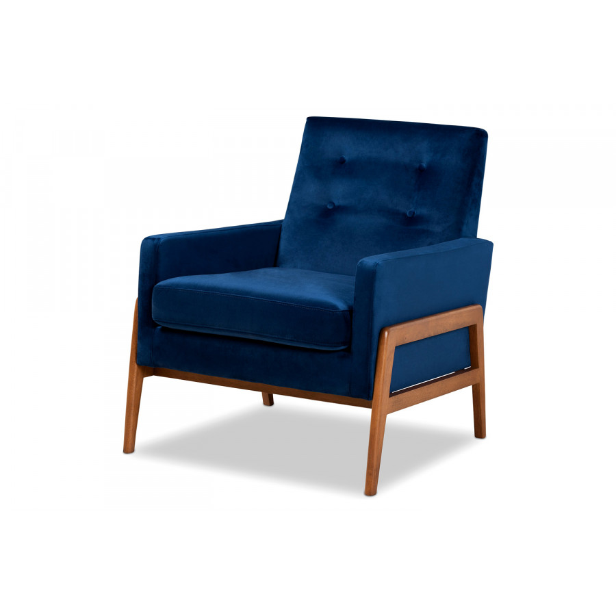 Baxton Perris Mid-Century Modern Lounge Chair - Navy Blue Velvet