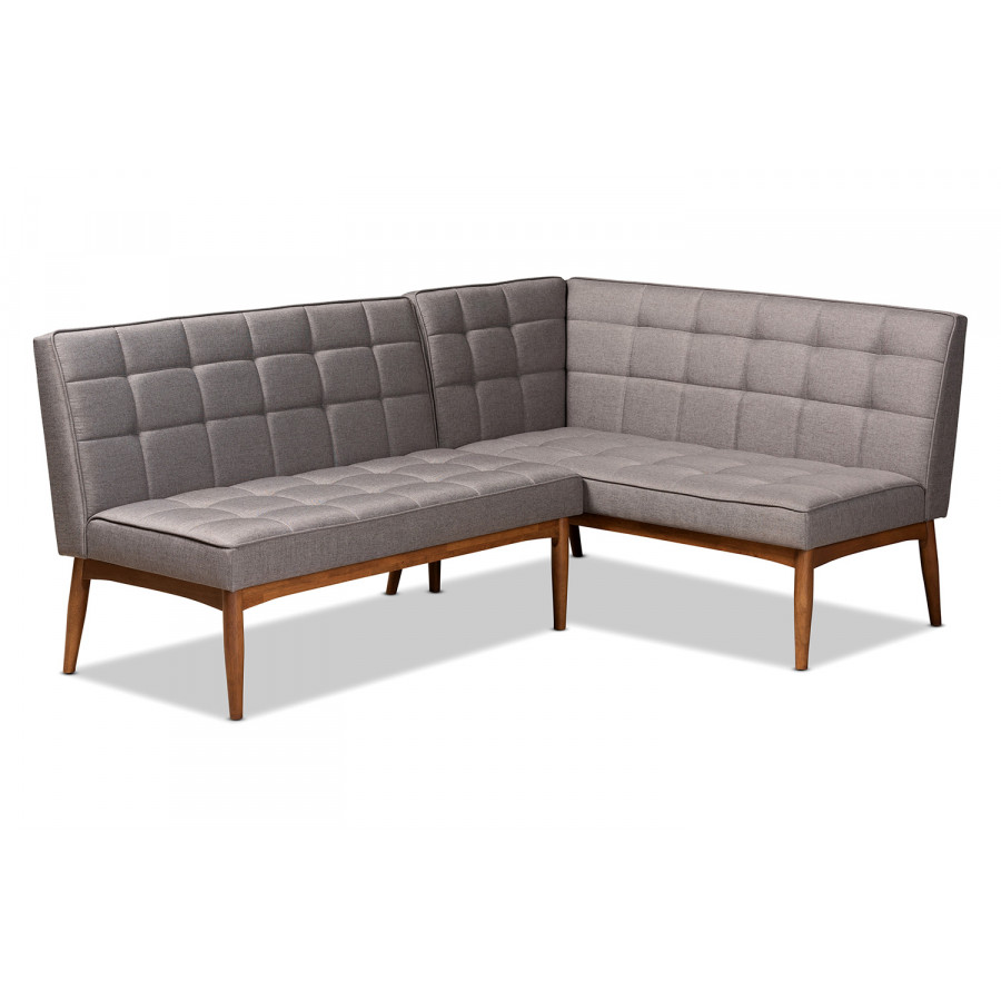 Baxton Sanford Mid-Century Modern 2-Piece Dining Nook Banquette Set - Gray