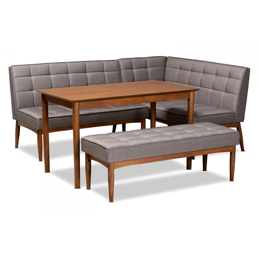 Baxton Sanford Mid-Century Modern 4-Piece Dining Nook Set -- Gray