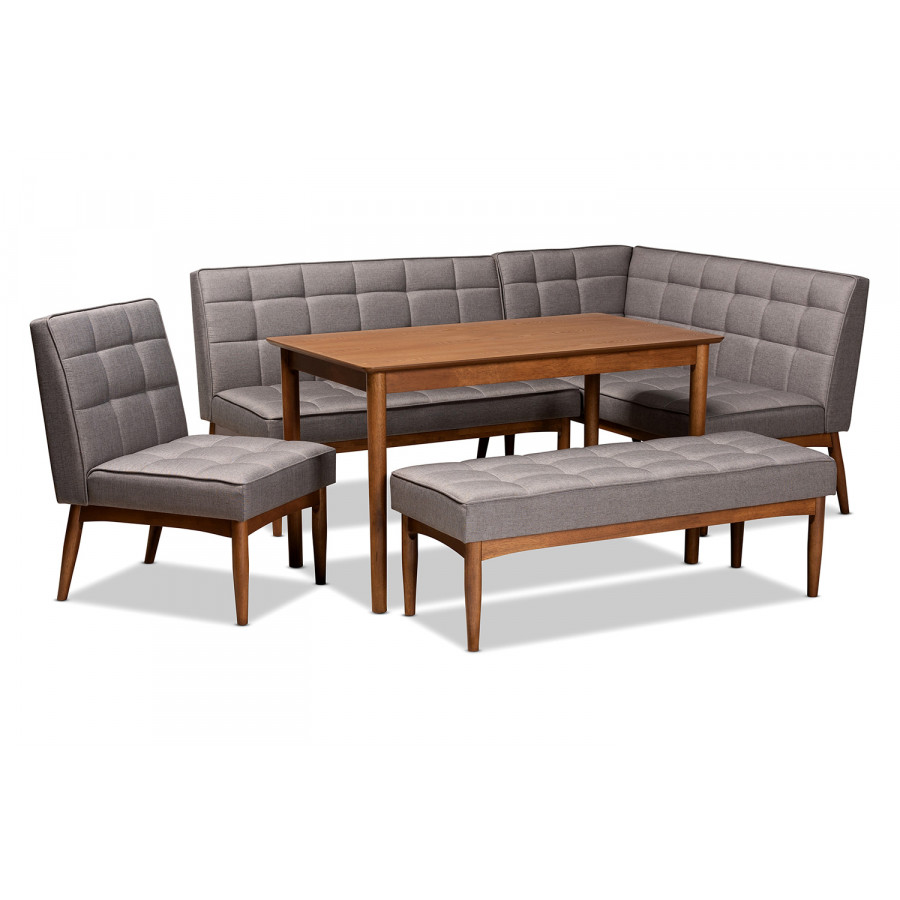 Baxton Sanford Mid-Century Modern 5-Piece Dining Nook Set - Gray