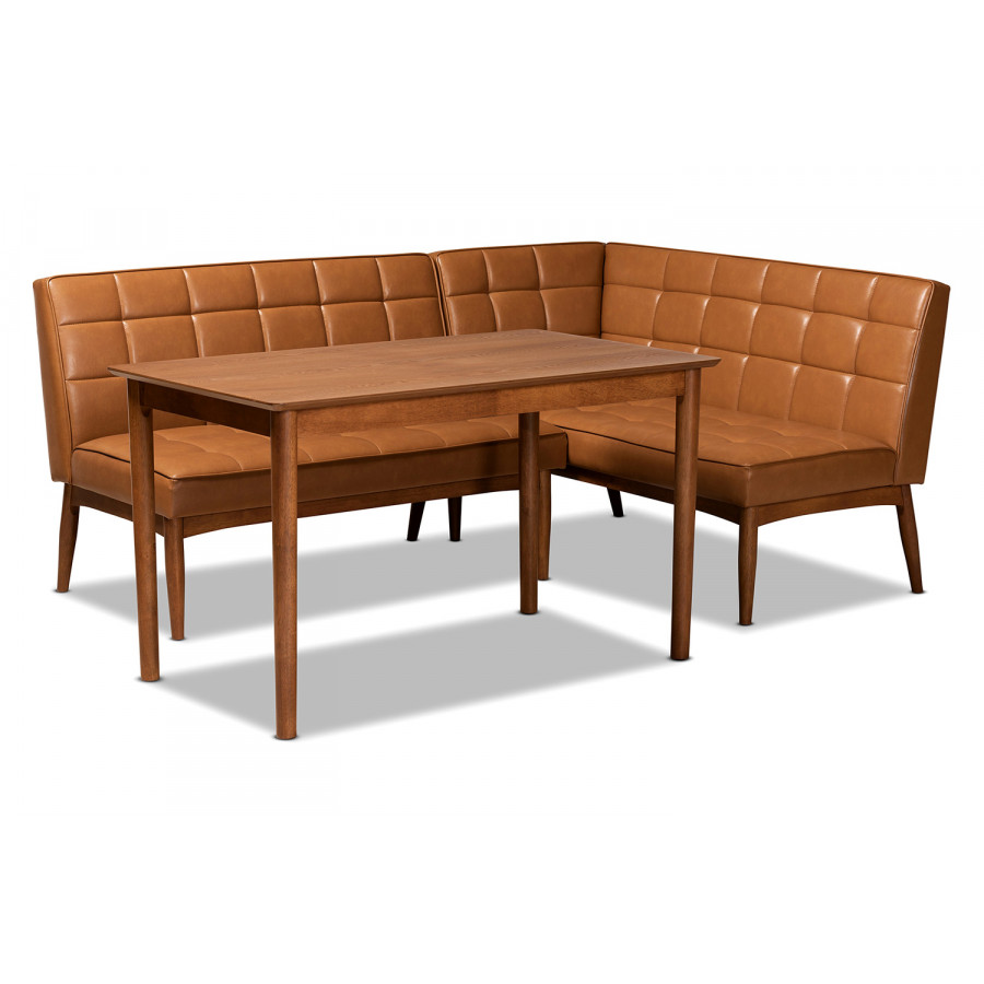 Baxton Sanford Mid-Century Modern 3-Piece Dining Nook Set - Tan