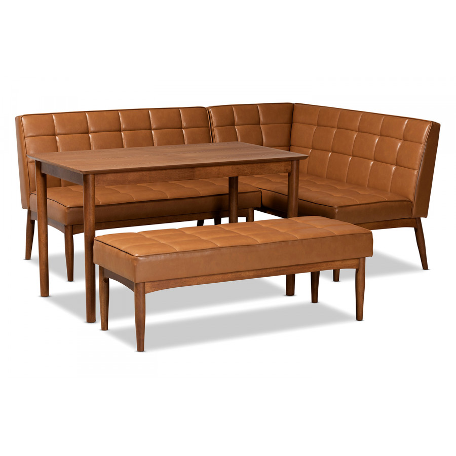 Baxton Sanford Mid-Century Modern 4-Piece Dining Nook Set - Tan