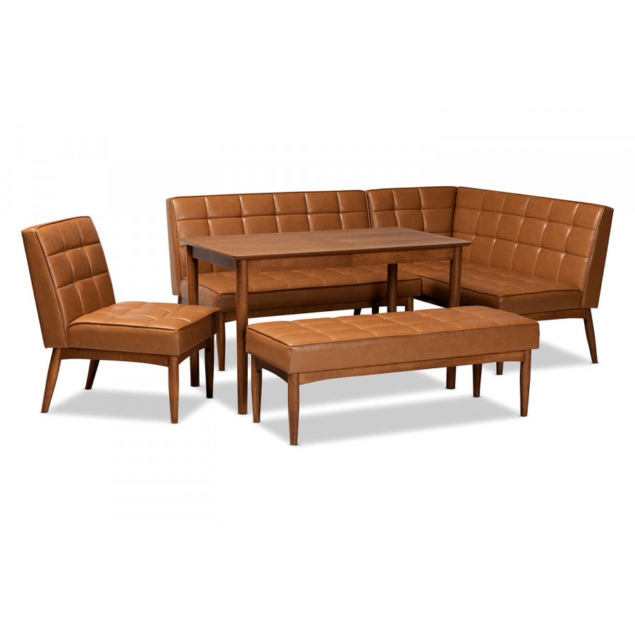 Baxton Sanford Mid-Century Modern 5-Piece Dining Nook Set - Tan