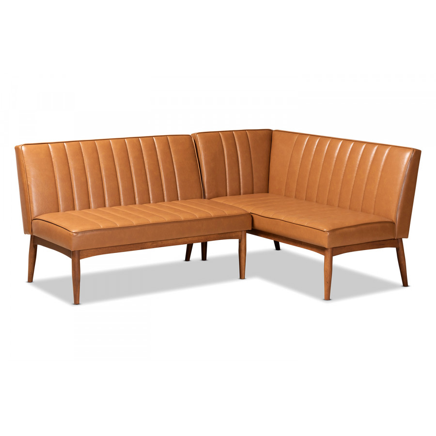 Baxton Daymond Mid-Century Modern 2-Piece Dining Nook Banquette Set - Tan