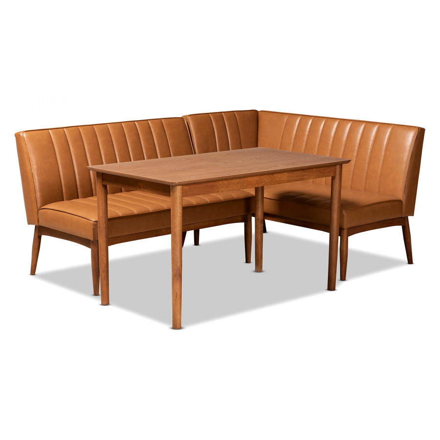 Baxton Daymond Mid-Century Modern 3-Piece Dining Nook Set - Tan