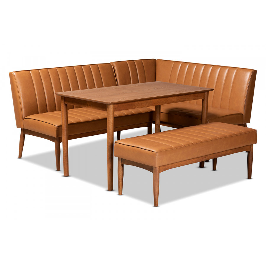 Baxton Daymond Mid-Century Modern 4-Piece Dining Nook Set - Tan