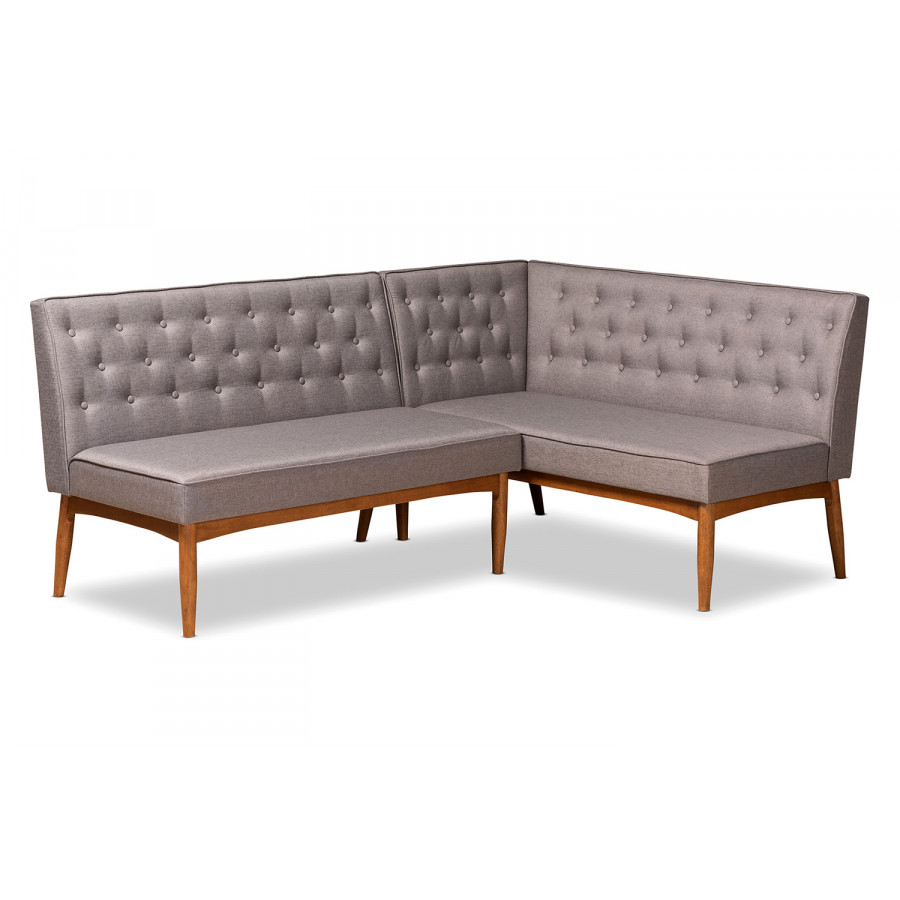 Baxton Riordan Mid-Century Modern 2-Piece Dining Nook Banquette Set - Gray