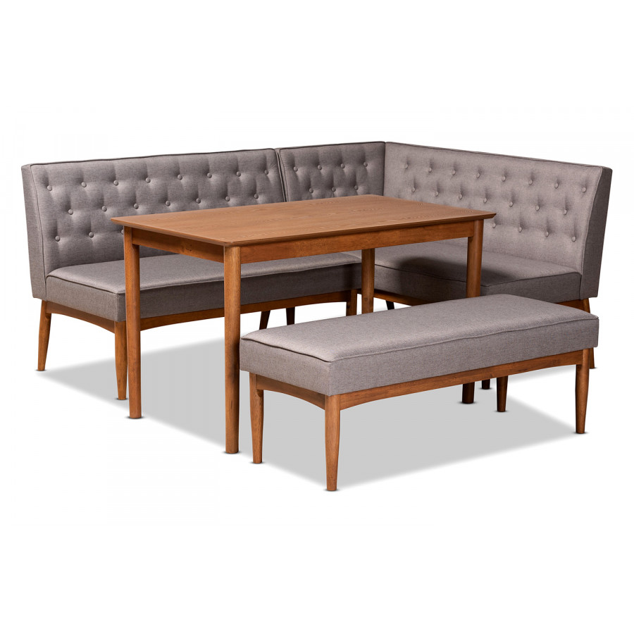 Baxton Riordan Mid-Century Modern 4-Piece Dining Nook Set - Gray