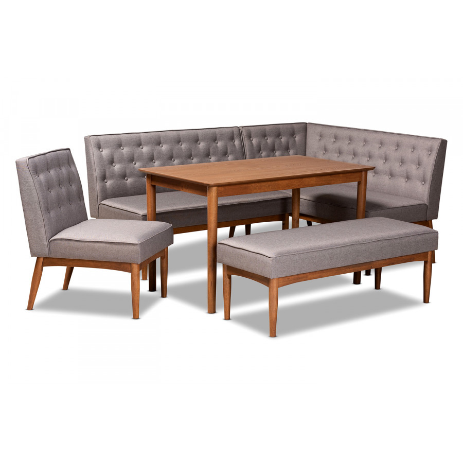 Baxton Riordan Mid-Century Modern 5-Piece Dining Nook Set - Gray