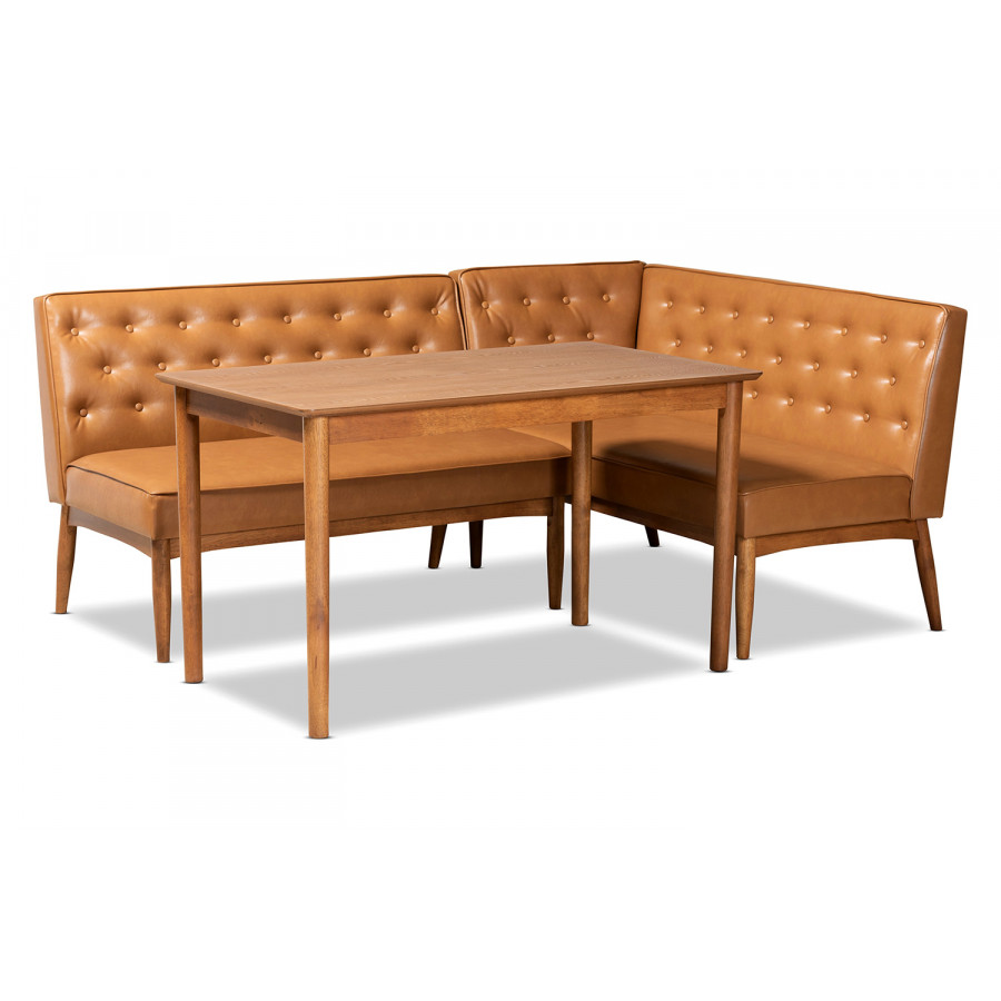 Baxton Riordan Mid-Century Modern 3-Piece Dining Nook Set - Tan