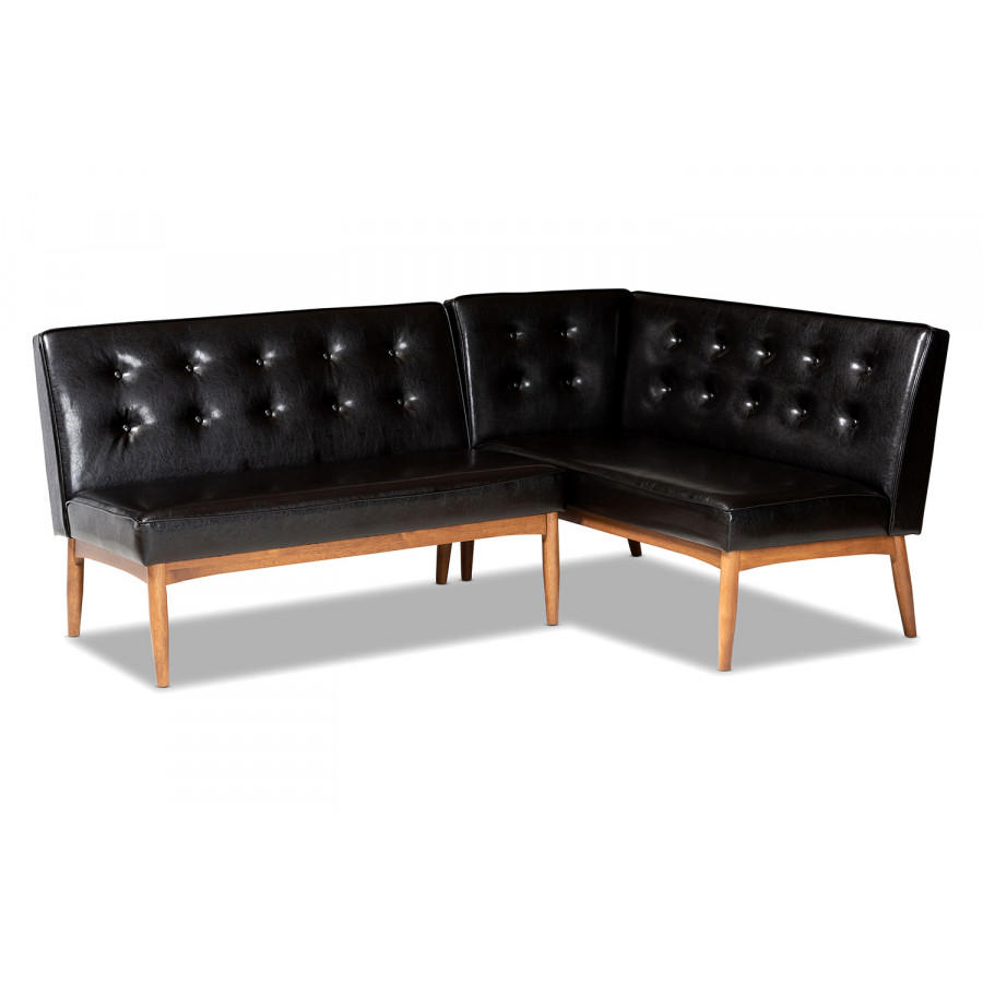 Baxton Arvid Mid-Century Modern 2-Piece Dining Nook Banquette Set - Dark Brown