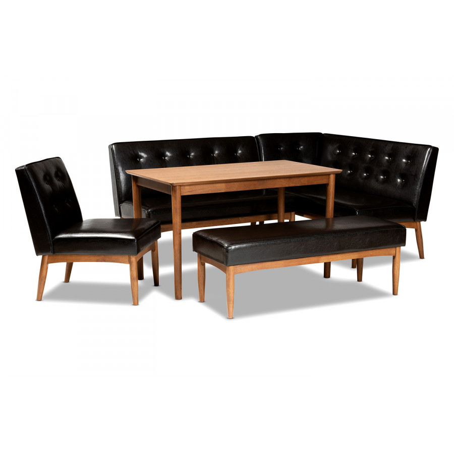 Baxton Arvid Mid-Century Modern 5-Piece Dining Nook Set - Dark Brown