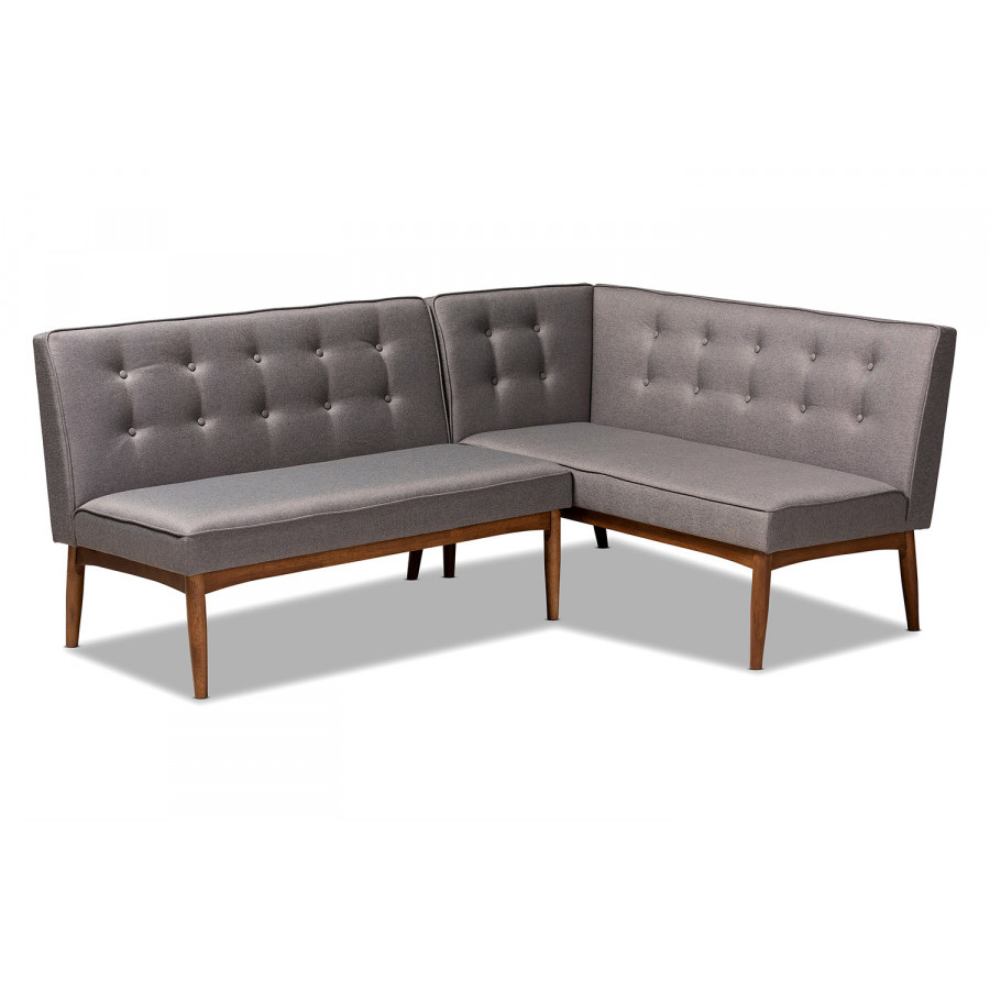 Baxton Arvid Mid-Century Modern 2-Piece Dining Nook Banquette Set - Gray