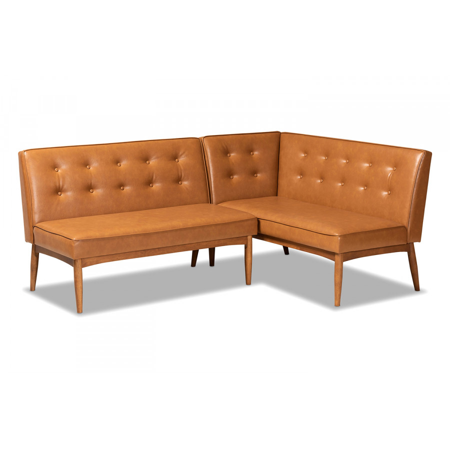 Baxton Arvid Mid-Century Modern 2-Piece Dining Nook Banquette Set - Tan