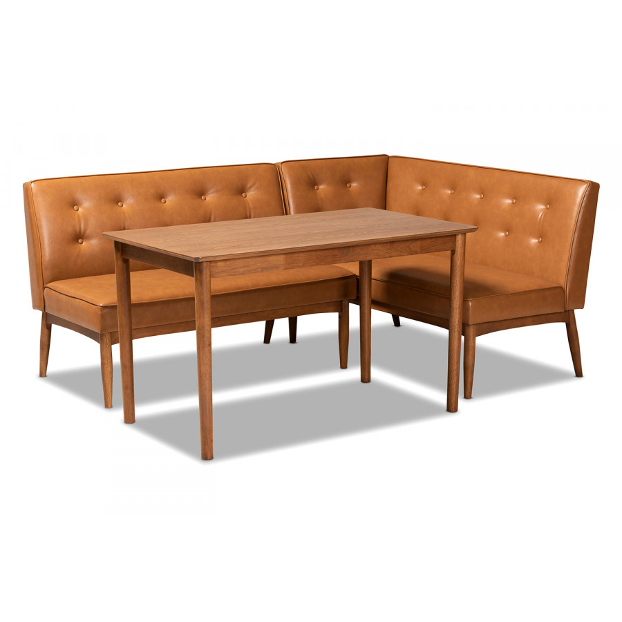 Baxton Arvid Mid-Century Modern 3-Piece Dining Nook Set - Tan