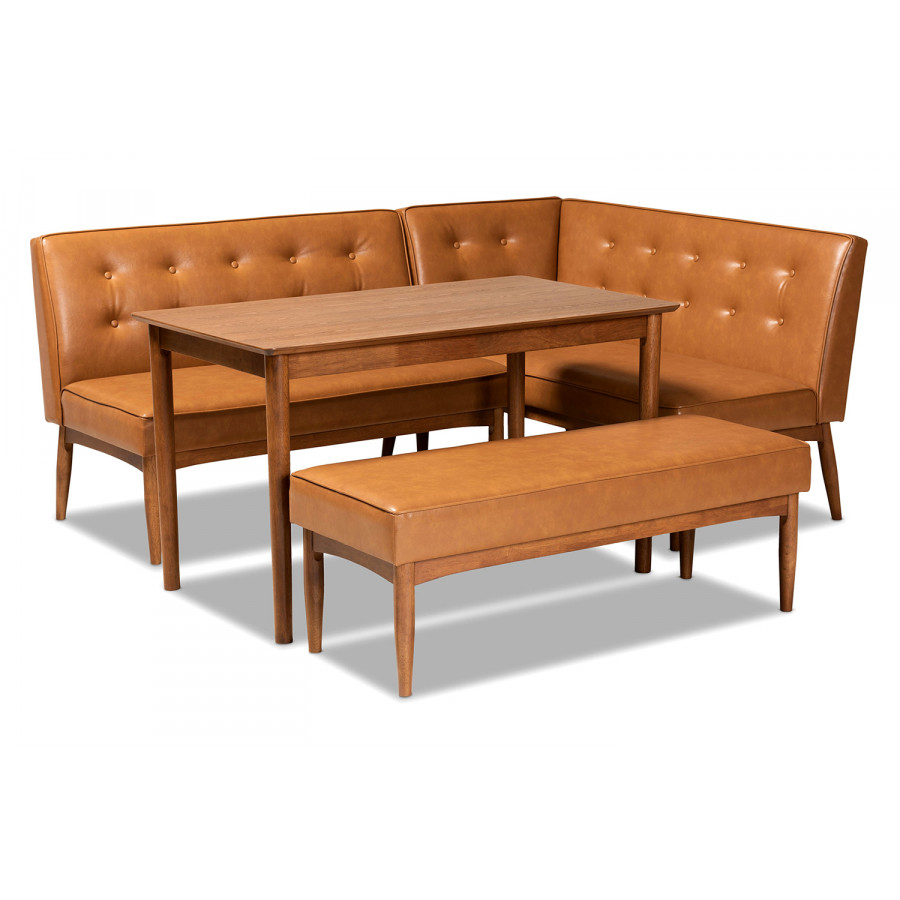 Baxton Arvid Mid-Century Modern 4-Piece Dining Nook Set - Tan
