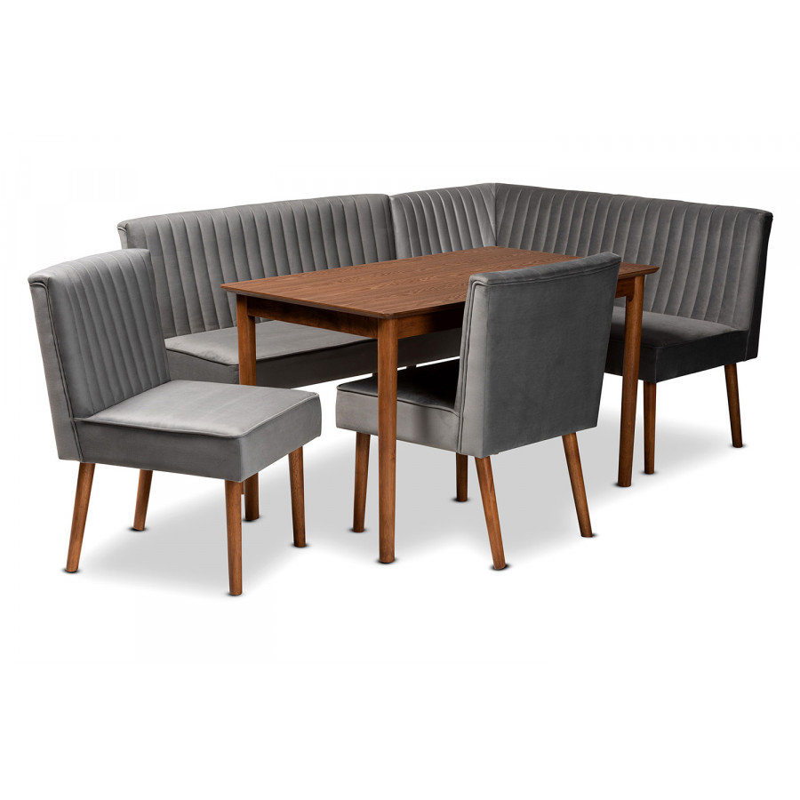 Baxton Alvis Mid-Century Modern 5-Piece Dining Nook Set - Gray